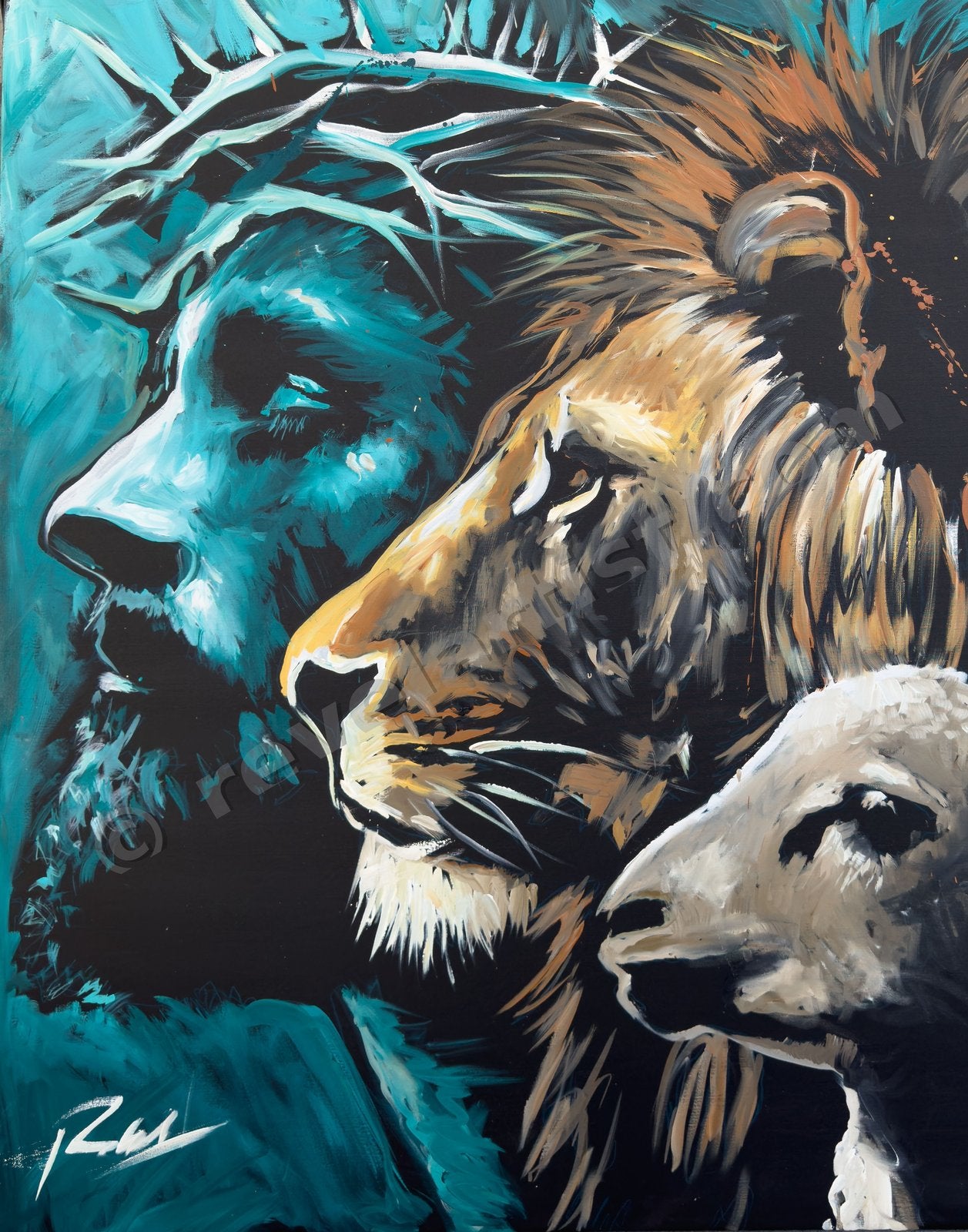 Lion, the Lamb, and Jesus Art Print
